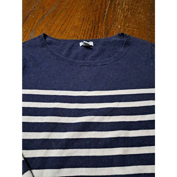 XL Old Navy Blue White Striped Multi Color Specks Long Sleeve Woven Sweater - Picture 2 of 6